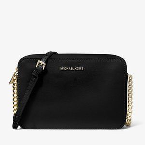 Michael Kors Jet Set Large Saffiano Leather Crossbody Bag Black Purse